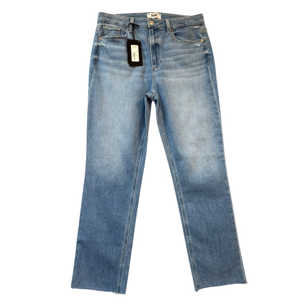 PAIGE Gemma Crop High Rise Cigarette Leg Jeans Helena Blue Raw Hem 14 32 NEW